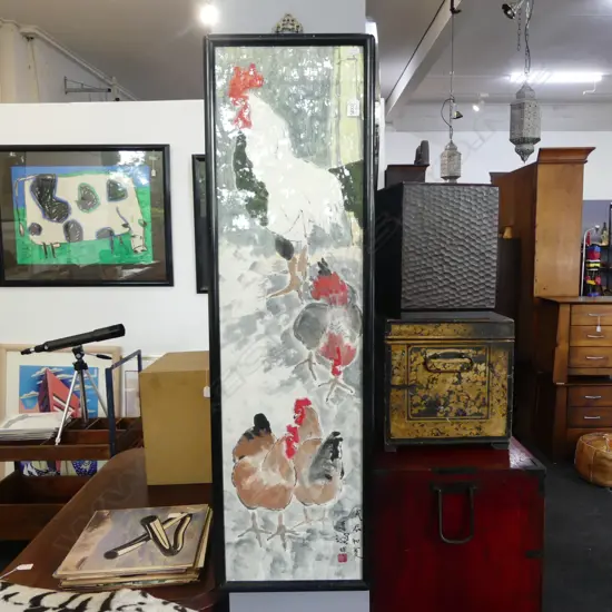 CHINESE W/C ATTRIBUTED TO YANG SHAN SUM Chickens & rooster1100 x 290mm