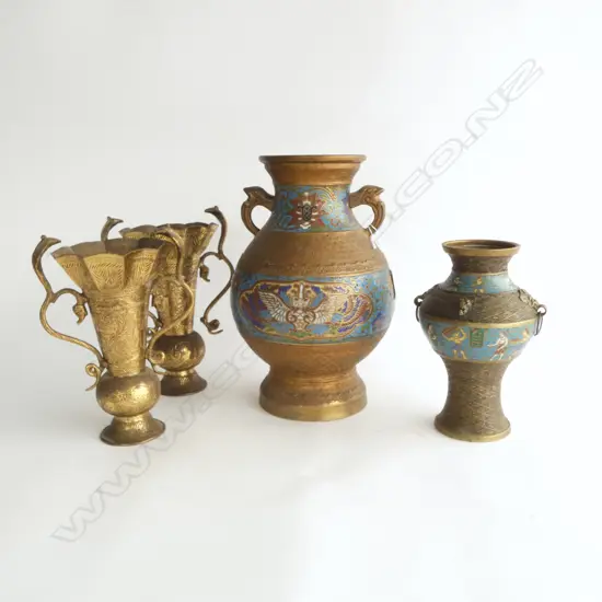 4 ORIENTAL BRASS VASES (PR + 2) H.300mm