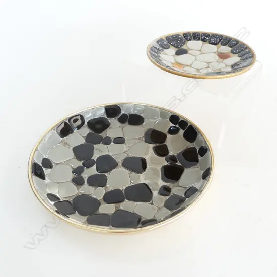2 JOHN CRICHTON STYLE MOSAIC DISHES; 190, 130mm dia