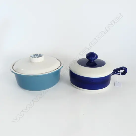2 LIDDED OVEN DISHES; CROWN LYNN & RORSTRAND SWEDEN 200mm dia