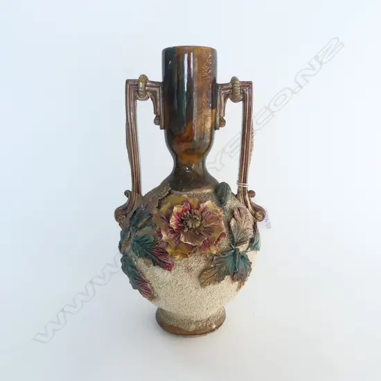 VASE w. APPLIED FLORAL DECORATION, ATTRIB. MILTON H.330mm chips