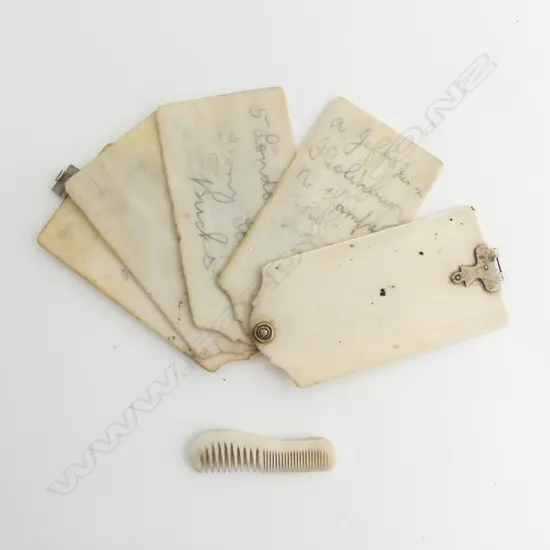 VICTORIAN IVORY NOTE BOOK / DANCE CARD fan form 5 sections + MINIATURE COMB