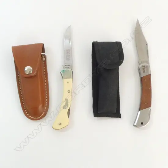 PURINA 'TUX' & FRONTIER POCKET KNIVES; BOTH w. CASE