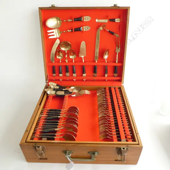 GILT BRASS THAI CUTLERY SET IN BOX