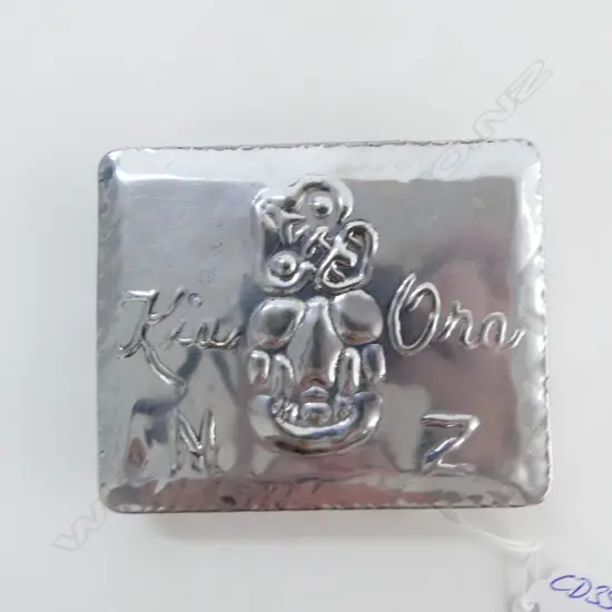 VINTAGE TIN EMBOSSED WITH TIKI AND 'KIA ORA NZ' W.95mm