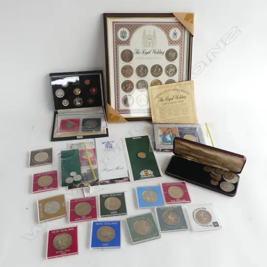 COLLECTION ROYAL WEDDING COM. COINS, COINS OF U.K. 1984 PROOF COIN COLLECTION, 12 CASED N.Z. & ROYAL COINS, etc
