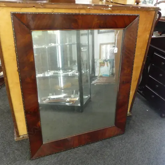 REGENCY  MIRROR, FLAME MAHOGANY FRAME w FINE INLAID BORDER 935x765mm