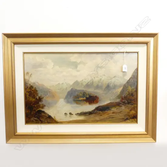 THOMAS REGINALD ATTWOOD, LAKE MANAPOURI, OIL ON BOARD, 370x590mm