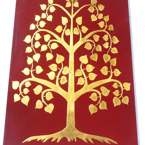 ARTWORK; GOLD TREE OF LIFE ON RED GROUND 1200x800mm