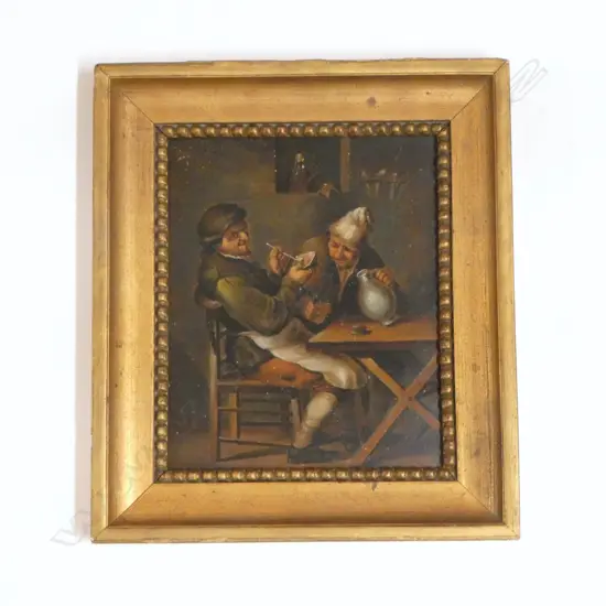 19thC TAVERN SCENE, OIL on TIN, 205x165mm