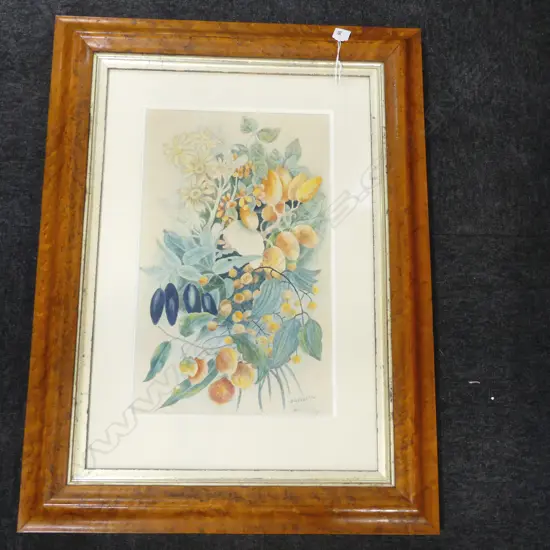 JANE BRENKLEY (1882-1973), NEW ZEALAND BERRIES, W/C, SIGNED & DATED 1945, IN BURR FRAME, 450x270mm