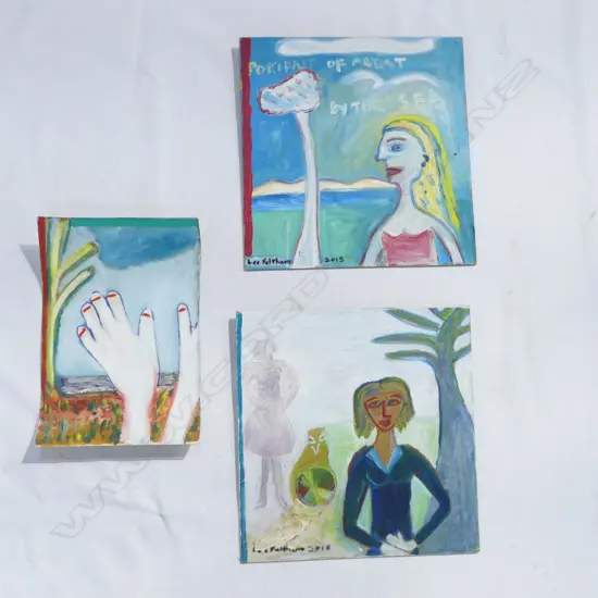 LEE FELTHAM, " PORTRAIT OF ARTIST"  ACRYLIC ON BOARD X 2 & PAPER X 1, SIGNED 2015, provenance below