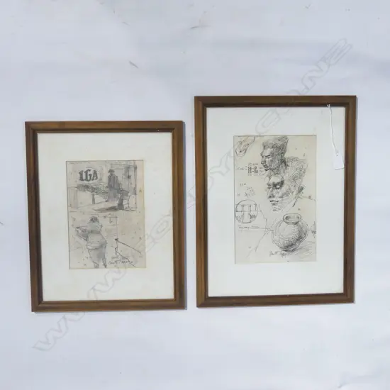 2 GARTH TAPPER PENCIL & INK SKETCHES, 285x190mm foxing