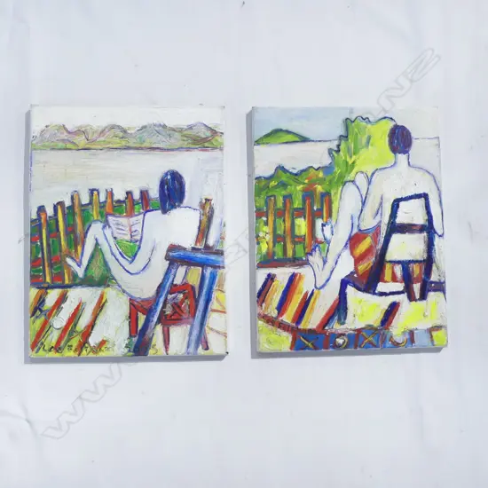 LEE FELTHAM, "MARGOT DOLL" & "GREEN ISLAND", ACRYLIC ON CANVAS x 2, SIGNED 2005, 450 X 350 MM, provenance below