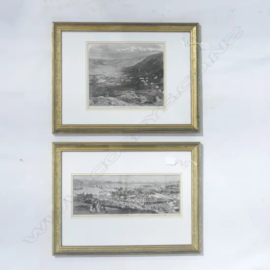 GILT FRAMED 19THC ENGRAVING ' PART OF THE TOWN AND HARBOUR OF DUNEDIN...’,140 x 340mm