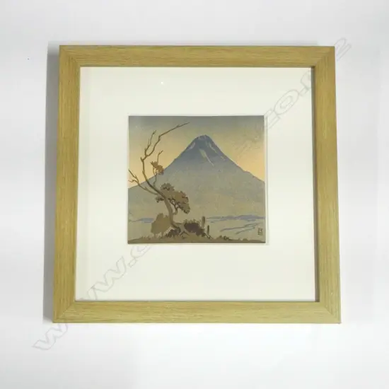 HILDA WISEMAN (1892-1984) 'EVENING MT EGMONT', LINOCUT, HW MONOGRAM, 155x165mm