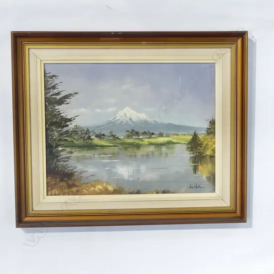(21506) JOHN W. HORTON 'MOUNT EGMONT FROM OPUNAKE' OIL ON BOARD 345x445mm
