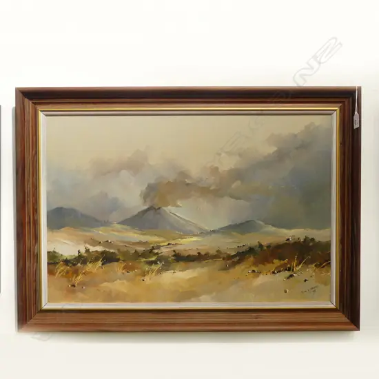 PETER J. WALLERS, MT. NGAURUHOE 1974 ERUPTION, OIL ON BOARD '75 440x670mm