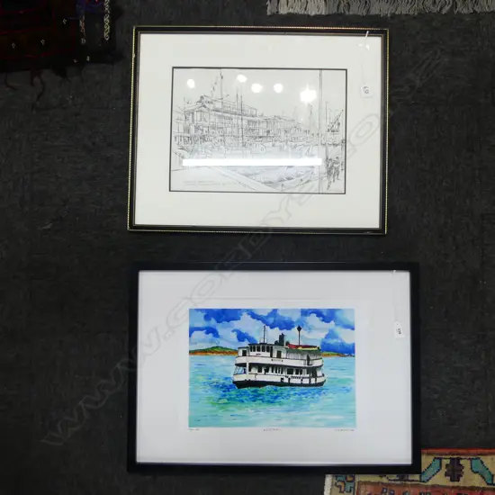 2 FRAMED PRINTS; 'KESTREL' No.1 BY D. FLEMING & OPENING OF HOBSON WHARF