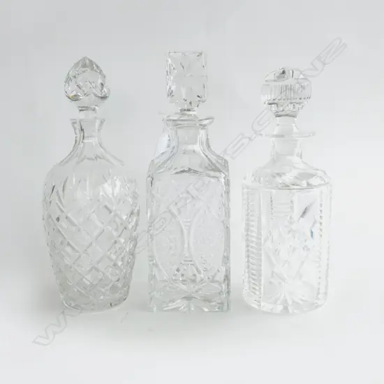 3 CRYSTAL DECANTERS VARIOUS PATS H290MM