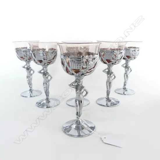 6 WINE GLASSES w. NUDE FIGURE STEM H.150mm