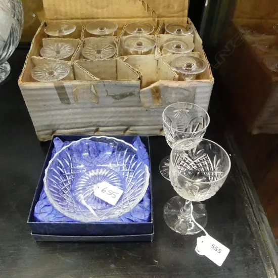 BOXED STUART CRYSTAL BOWL, 8 STUART CRYSTAL GLASSES & 4 WEBB & CORBETT CRYSTAL GLASSES
