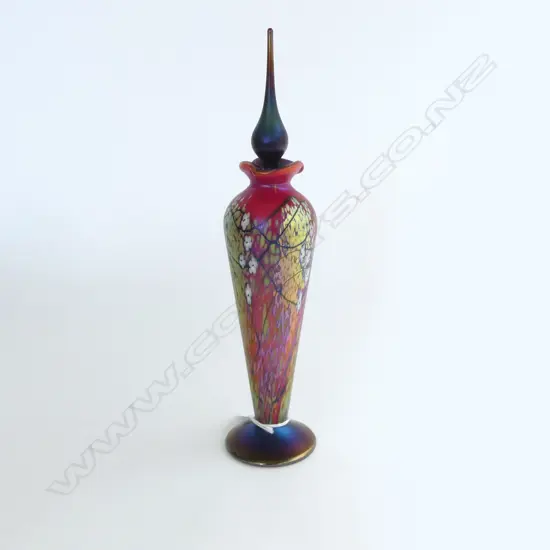 BOXED OKRA 'FOREST FIRE' ART GLASS SCENT BOTTLE 2002 H.285mm