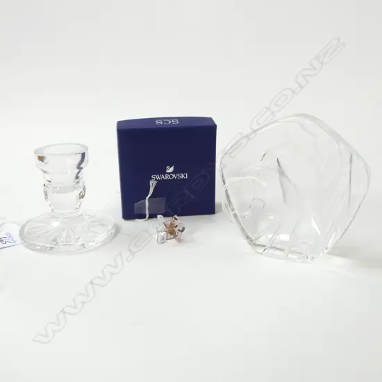 WATERFORD CRYSTAL CANDLESTICK H.90mm, SWAROVSKI FLOWER & GLASS KINGFISHER ORNAMENT