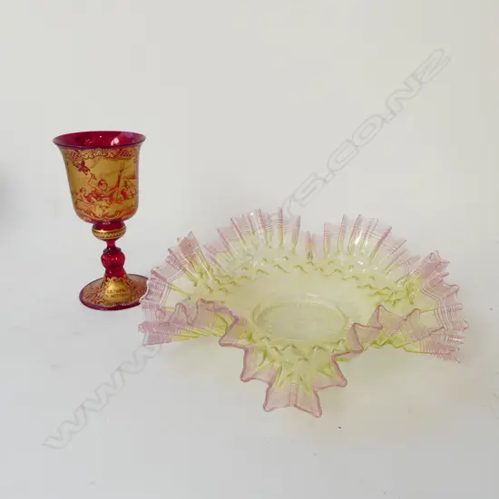 GLASS BOWL 300mm dia + ITALIAN GOBLET 'G.B TIEPOLO IL NETTUNO' H.165mm