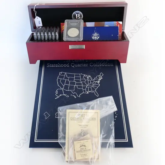 STATEHOOD QUARTER COLLECTION, 8 CASED U.S. SILVER DOLLARS, ASST. SPIRIT OF GALLIPOLI MEDALLIONS, etc...
