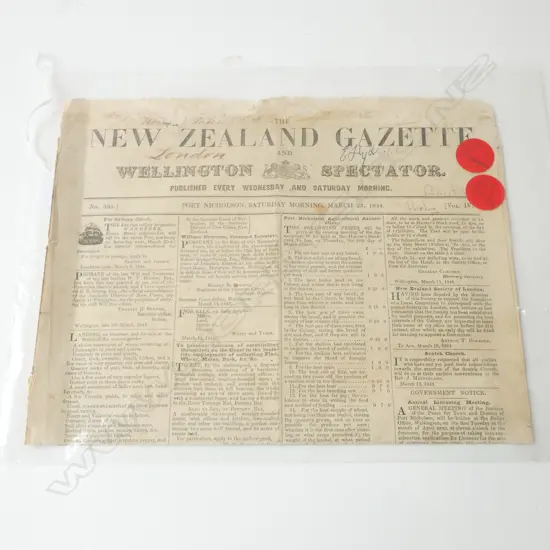 ORIGINAL NZ GAZETTE VOL. IV No. 335 MARCH 23 1844
