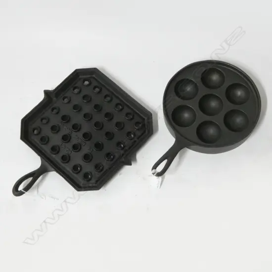 65/1932  VINTAGE CAST IRON MUFFIN PAN & RARE 1878 CAST IRON GRILLER DIA290MM
