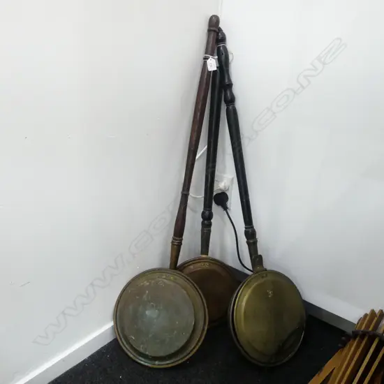 3 ANTIQUE BED WARMERS, 1 AF