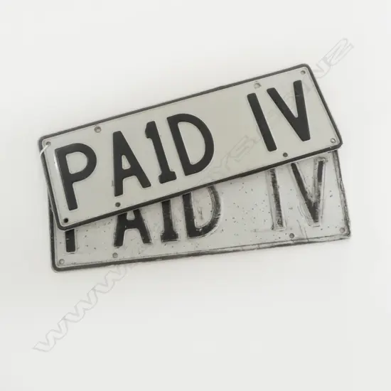 PR PERSONALISED 'PAID IV' CAR NUMBER PLATES (1 in faded condition) no paperwork