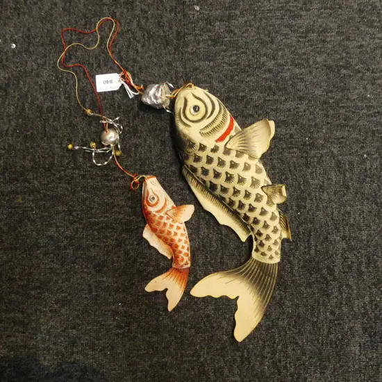 VINTAGE JAPANESE HANGING CARP; HANDPAINTED TEXTILE, L.160 & 320mm