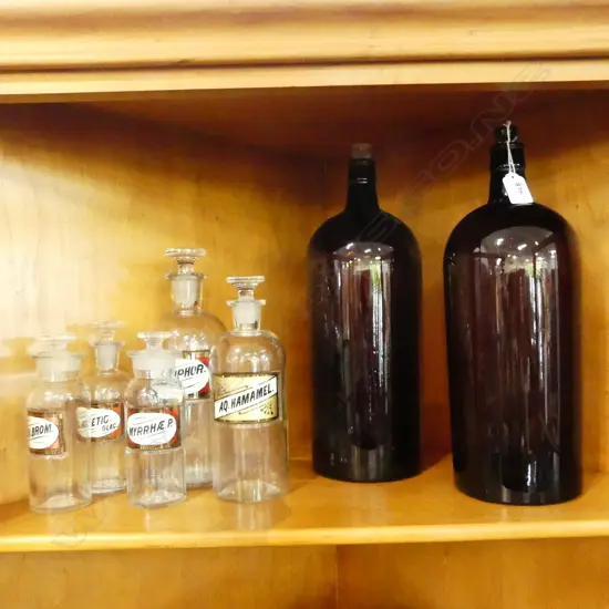 7 VINTAGE PHARMACY BOTTLES H.375mm