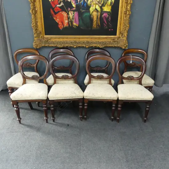 8 VICTORIAN MAHOGANY BALLOON BACK DINING CHAIRS