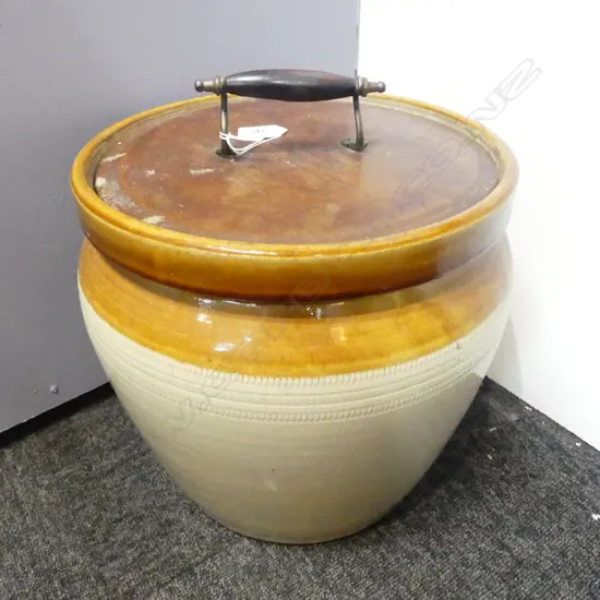 CERAMIC CROCK, TIMARU POTTERIES H.300mm, 330mm dia + WOODEN LID