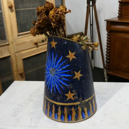 BLUE & GOLD PAINTED COAL SCUTTLE H.390mm