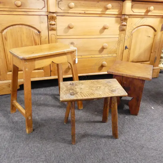 3 RUSTIC WOODEN STOOLS H.485mm