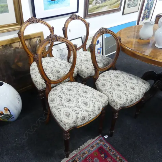 4 WALNUT BALOON BACK DINING CHAIRS