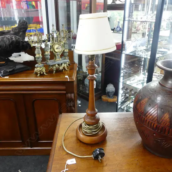 TABLE LAMP, TURNED WOODEN BASE H.540mm