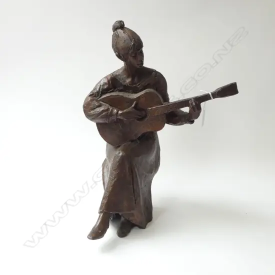 HEAVY BRONZE FIGURE by KEN KENDALL 'LOUISE & HER GUITAR' H.450mm