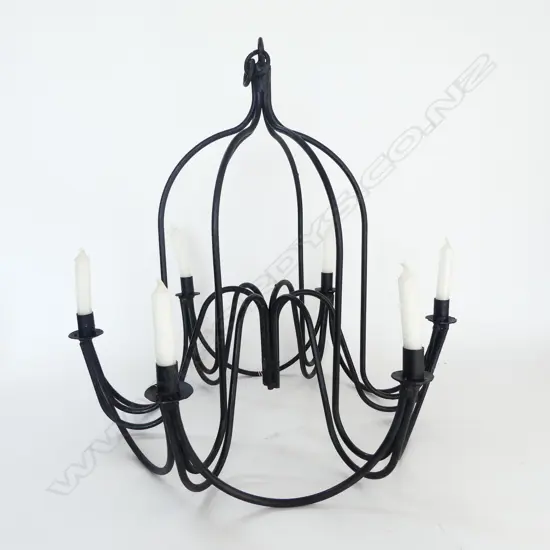 6 LIGHT BLACK METAL CANDELABRA H.600mm, 610mm dia