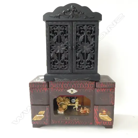 JAPANESE JEWELLERY BOX, SML CARVED CABINET, etc