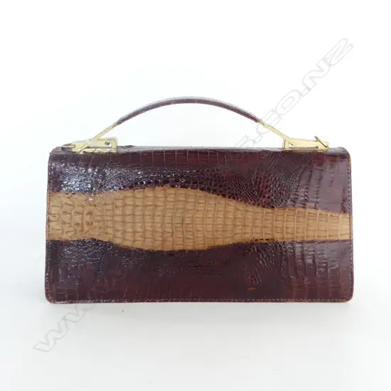 VINTAGE CROCODILE SKIN & LEATHER HANDBAG W.295mm
