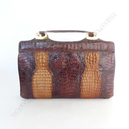 VINTAGE CROCODILE SKIN & LEATHER HANDBAG W.360mm