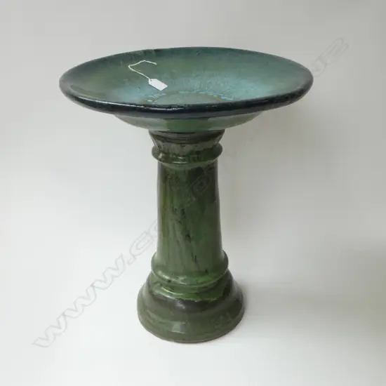 GREEN CERAMIC 2 PART BIRD BATH H.505mm