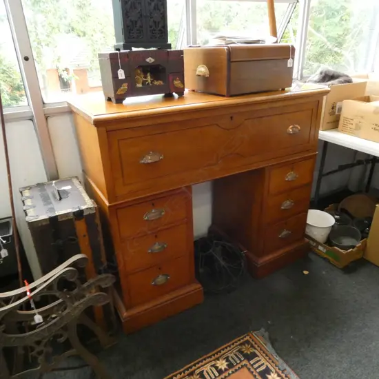 ANTIQUE KAURI DOUBLE PEDESTAL DROP FRONT SECRETAIRE DESK 1200x490x1040mm
