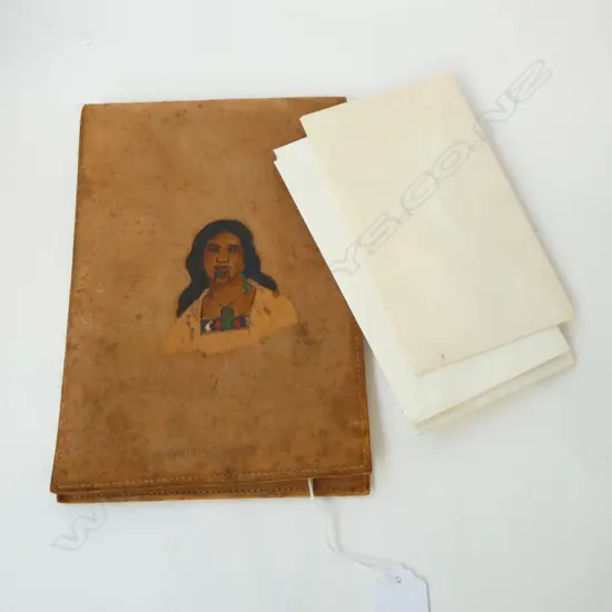 LEATHER WRITING CASE w. MAORI MOTIF
